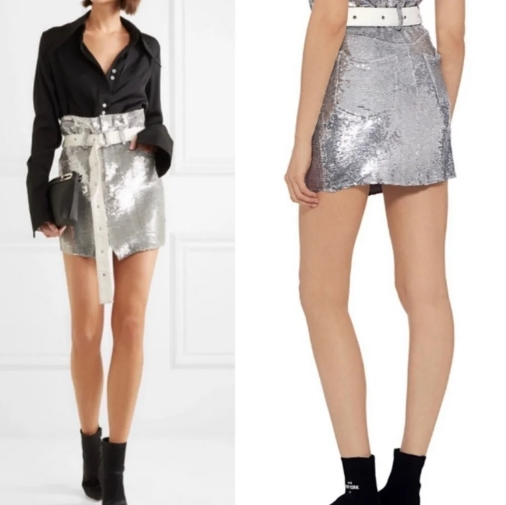 FINAL SALE Silver Sequin Belted Holiday Bling Cosplay NYE Mini Skirt